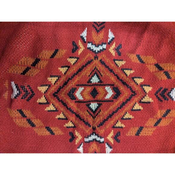 Southwestern style rust colored sweater with fringe detailing by Cotton & Rye - Picture 8 of 8